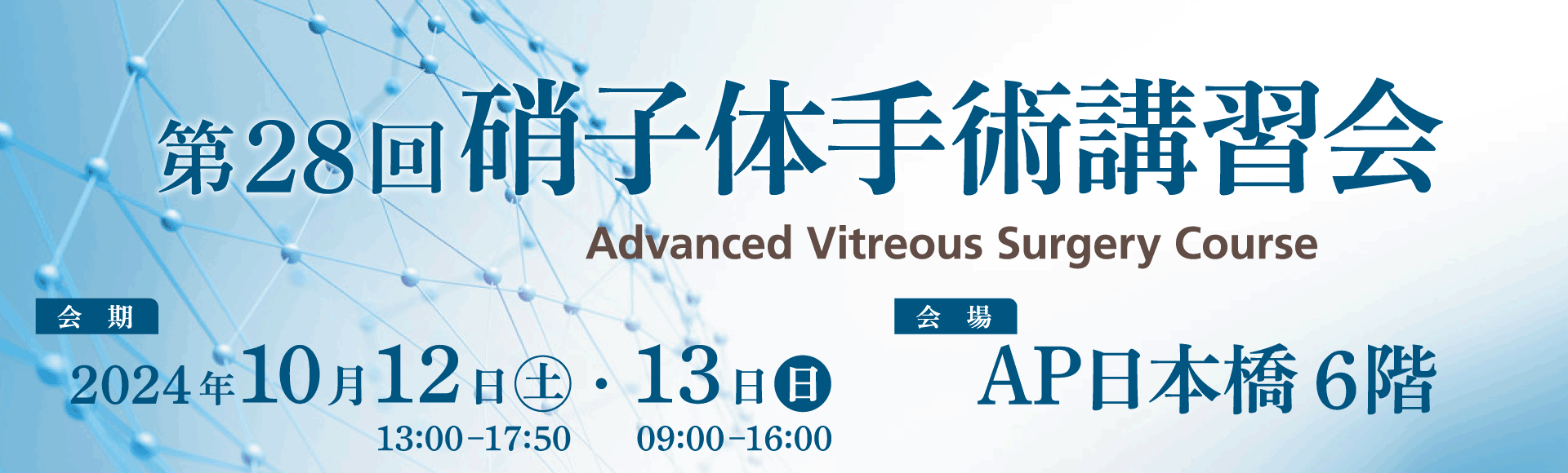 2024年10月12日、13日にAP日本橋6階で開催される第28回硝子体手術講習会（AVS）